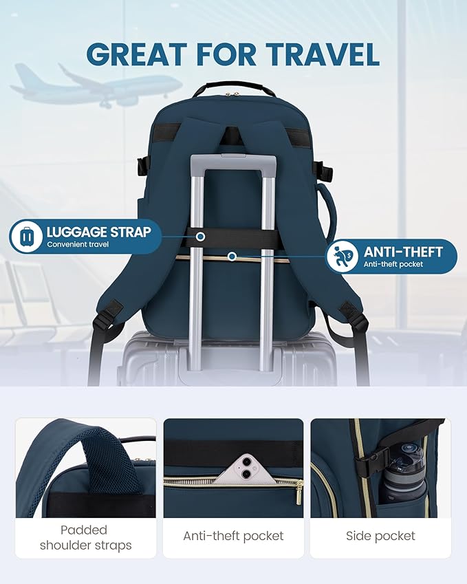 LOVEVOOK Travel Backpack for Women & Men 50L,Airline Approved Carry On Backpack Travel Essentials,TSA Carry on Luggage,Waterproof Personal Item Travel Bag,Suitcase with 3 Packing Cubes,Indian Teal