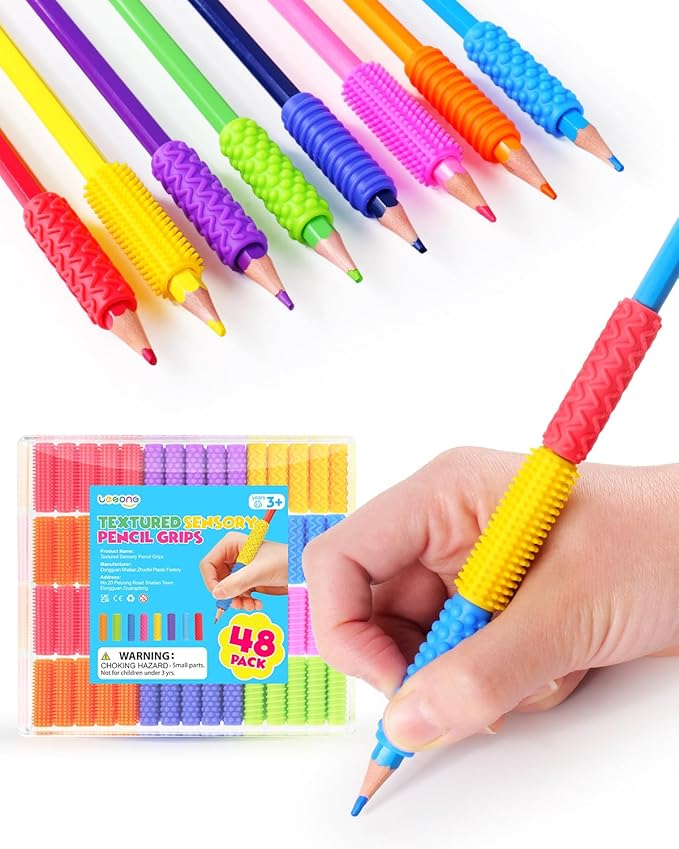 Sensory Fidget Toys Kids Adults: 48 Pack Textured Silicone Pencil Grips for Autism Kids Calming - ADHD Tools for Stress Relief - Bulk Fidgets for Classroom Prizes Travel Essentials Road Trip Activitie