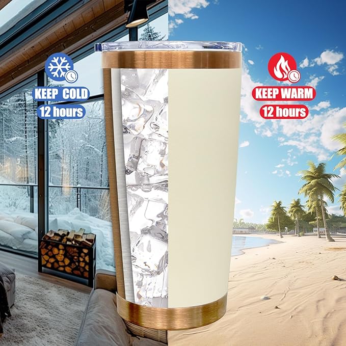 20 oz Tumbler Bulk 4 Pack Stainless Steel Tumbler with Lid and Straw, Double Wall Vacuum Insulated Travel Coffee Mug for Laser Engrave, Powder Coated Cup for Hot and Cold Drinks (Cream,4 pack)