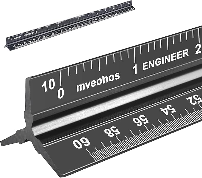 Engineer Scale Ruler, Imperial Measurements 12'', Laser-Etched Aluminum Architect Triangular Ruler Black for Architects, Students, Draftsman, and Engineers