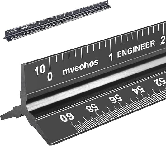 Engineer Scale Ruler, Imperial Measurements 12'', Laser-Etched Aluminum Architect Triangular Ruler Black for Architects, Students, Draftsman, and Engineers
