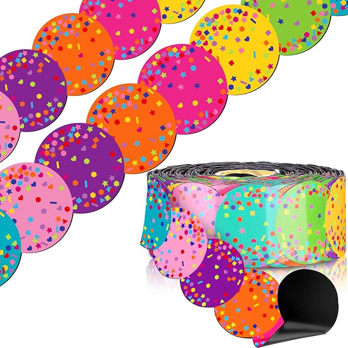 Fuyoooo 49 ft Colorful Confetti Magnetic Borders for Classroom Bulletin Board Borders Magnetic Whiteboard Classroom Strips Reusable Rolled Wall Trim for School Teacher Offices Chalkboard