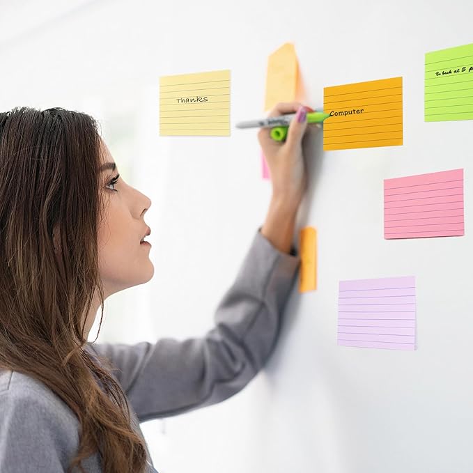 9 Pack Lined Sticky Notes 3x5 in Large Sticky Notes, 9 Bright Multi Colors Self Big Sticky Notes Pad Its, Strong Adhesive, Sticky Note Large for Notebook, Office, School and Home