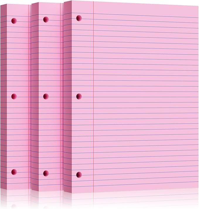 Pink Loose Leaf Paper 300 Sheets 8" x 10.5" Filler Paper, College Ruled 3-Hole Punched, Notebook Paper for 3-Ring Binders Notepad Writing Note Pads To-Do Lists for Office & School Supplies
