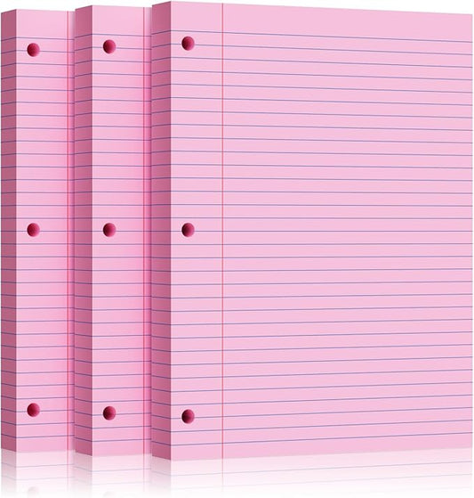 Pink Loose Leaf Paper 300 Sheets 8" x 10.5" Filler Paper, College Ruled 3-Hole Punched, Notebook Paper for 3-Ring Binders Notepad Writing Note Pads To-Do Lists for Office & School Supplies
