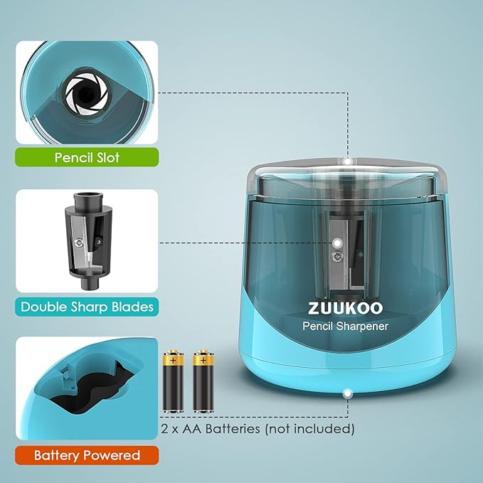 Electric Pencil Sharpeners, Battery Powered for Colored Pencils, High-Speed Operated Automatic & Manual Pencil Sharpener for Kids, Home School (blue1)