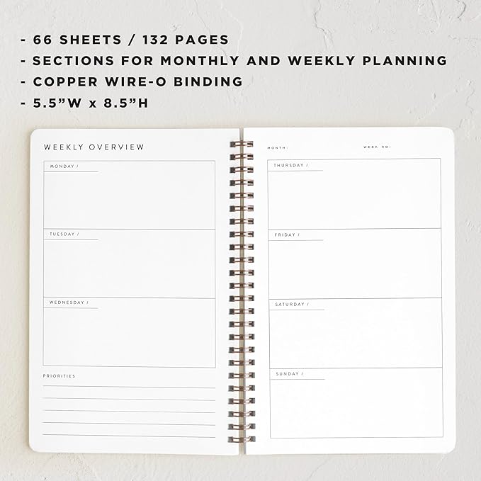 Minted Golden Sun Tarot Card 2026 Weekly & Monthly Undated Planner, 5.5" x 8.5" Spiral Bound Planner Notebook, 132 Pages, Artistic Celestial Design with 2026–2027 Reference Calendars