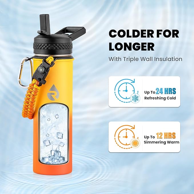 RAYMYLO Insulated Water Bottle 20 oz, Triple Wall Vacuum Stainless Steel (Cold for 24Hrs, Hot for 12Hrs), Leak Proof & Non-BPA, Kids Water Bottle Jug for School with Straw Spout Lids