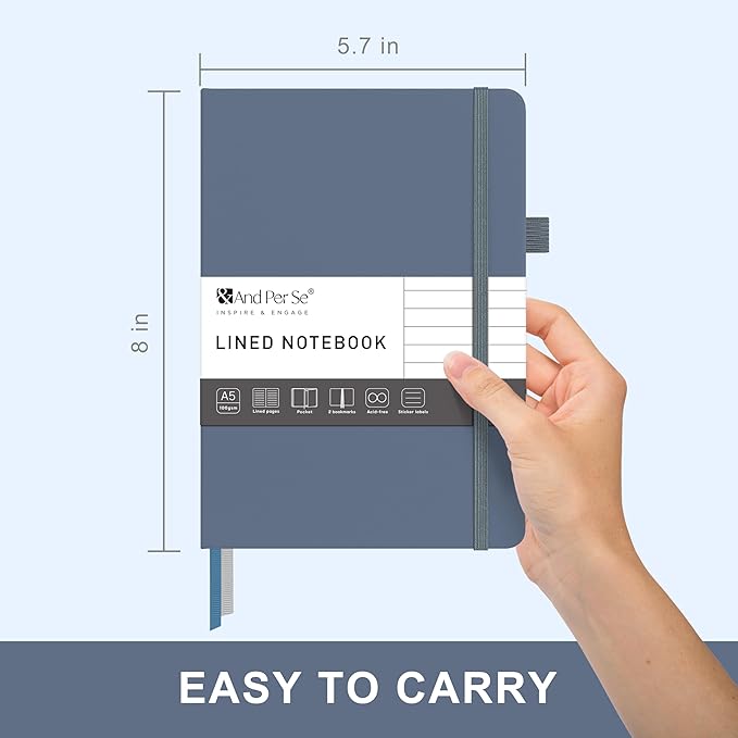 &And Per Se Lined Journal Notebook – A5 5.7”x8” College Ruled, 160 Pages, 100gsm Thick Paper, Journaling Notebooks for Writing (Dark Blue)