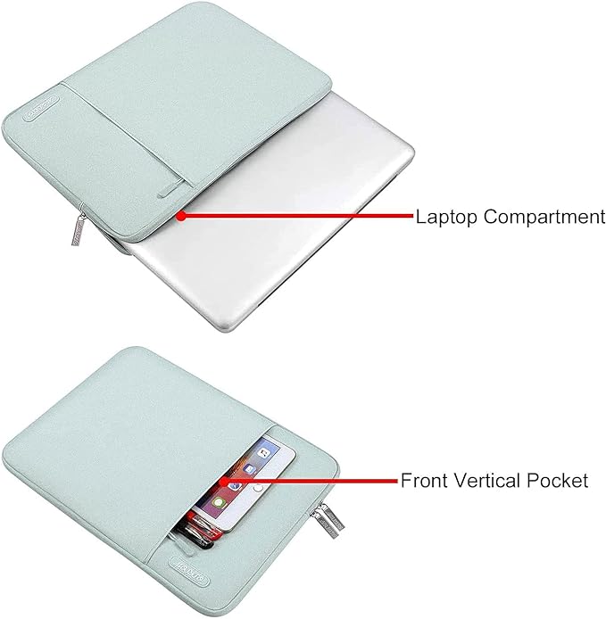 MOSISO Laptop Case 13.3 inch, 13-13.3 inch Laptop Sleeve Compatible with MacBook Air/Pro 13/Pro 14 M5 M4 M3 M2 M1, HP Dell ASUS Lenovo,Polyester Vertical Computer Sleeve Bag with Pocket, Mint Green