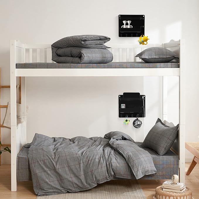 Wall Mount Shelf Organizer, Adhesive Bedside Shelf Accessories with Hooks and Cable Clips, Dorm Room Wall Storage for Phone, Remote, Earphone, Kindle, Plastic(Black)