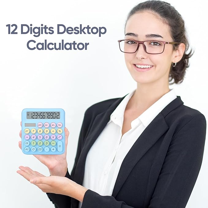 Desktop Calculator 12 Digit,Dual Solar Power and Battery,and LCD Display, Big Buttons, for Home, Office, School, Class and Business, 4 Function Small Basic Calculators for Desk