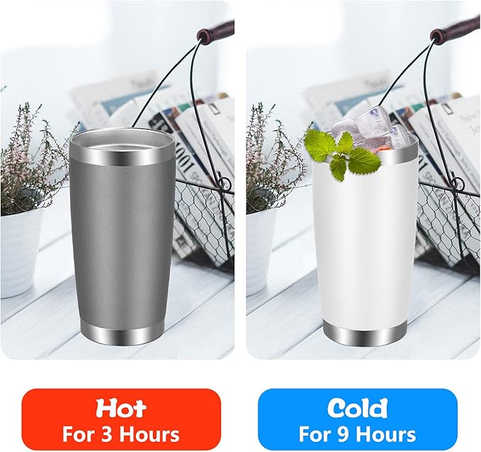 VEGOND 20oz Tumbler with Lid and Straw Stainless Steel Tumbler Cup Bulk Vacuum Insulated Double Wall Travel Coffee Mug Powder Coated Coffee Cup, White, 6 Pack