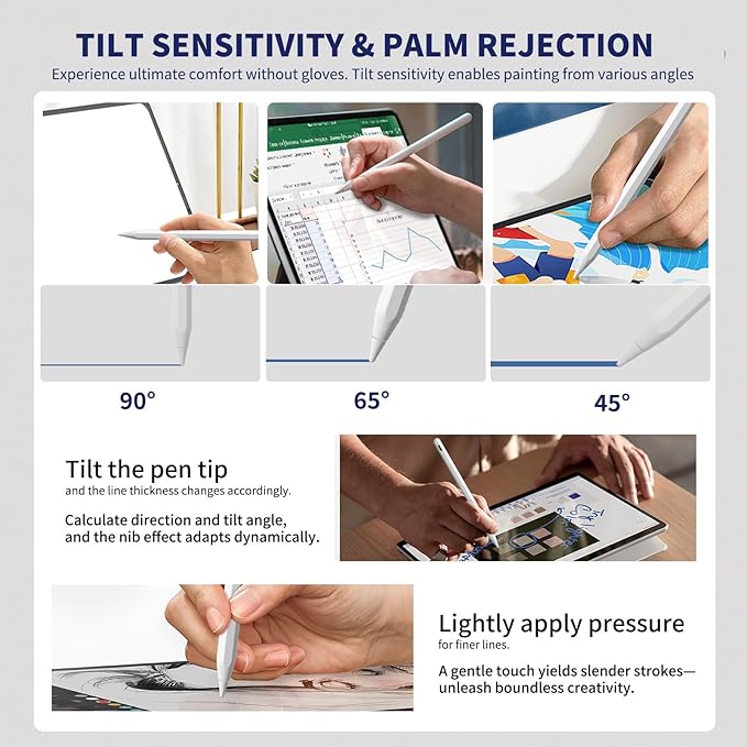Stylus Pen for iPad,(2018-2026) Fast Charge with Tilt Sensitivity & Palm Rejection Compatible with iPad Pro 11"/12.9", iPad mini 5/6, iPad Air 3/4/5, iPad 6/7/8/9/10 (White)