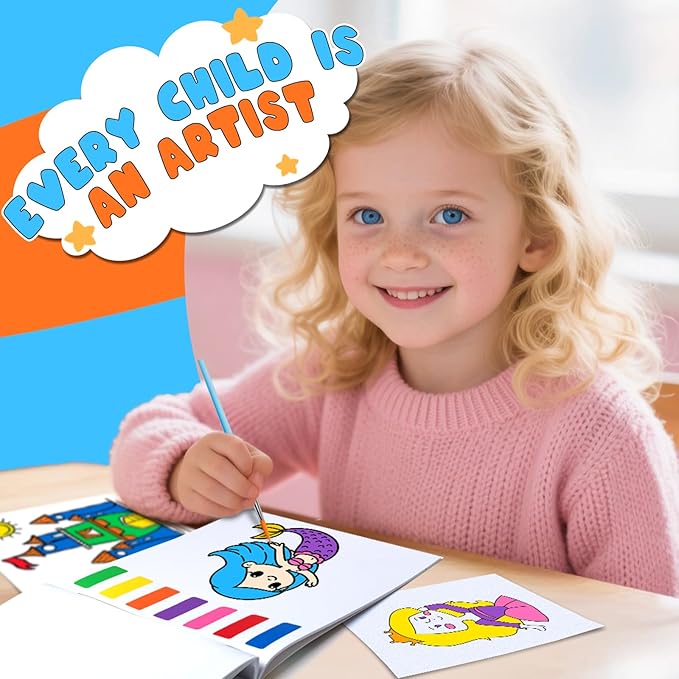 Fenmay Paint with Water Books for Kids, Mess Free Coloring Books with 2 Premium Brushes for Kids Ages 3-5, 4-8, Arts and Crafts Drawing Activities Birthday Gift (Princess)