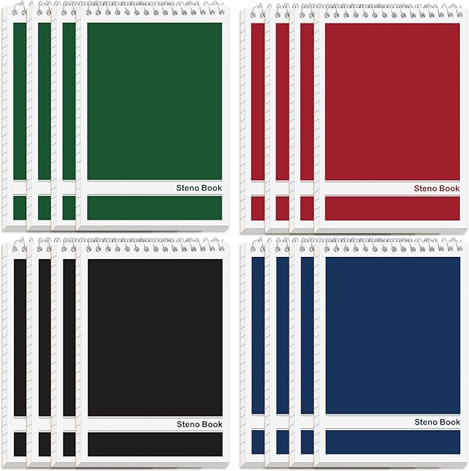 16 Pack Steno Pads 6 x 9 in Top Spiral Notebook Bulk Pack 4 Classic Color Note Pad 960 Total Sheets Gregg Rule Steno Notebooks for School Office Home Students Teachers Organized Daily Notes Planners