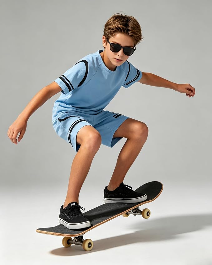 Cakaner Tween Boys Clothes Summer Simple Print T-Shirt And Shorts Set 2 Pieces Teen Trendy Outfits Size 7-14 Year