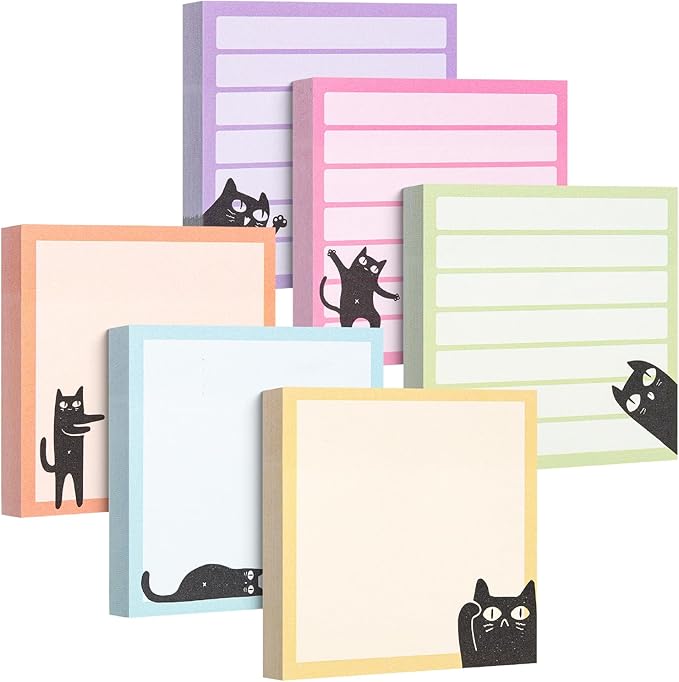 Mr. Pen- Black Cat Sticky Notes Set, 3" x 3", 6 Pads, 480 Sheets, Black Cat Sticky Notes, Memo Pads, Self-Stick Note Pad for Office, School, Home, Study & Organization