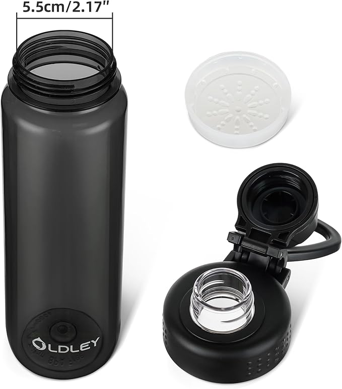 OLDLEY 32 oz Water Bottle, Sports Tritan Water Bottle with Carry Handle and Spout Lid, Leakproof & BPA Free Large Water Bottles for Home,Travel, School, Outdoors, Gym,Black