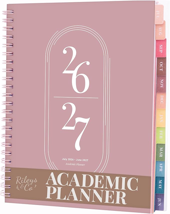 Rileys Academic Planner 2026-2027, Daily, Weekly & Monthly Planner, July 2026 - June 2027, Student Notes Pages, Twin-Wire Binding, Weekly Agenda for School & Work (8 x 6-Inches, Pink)