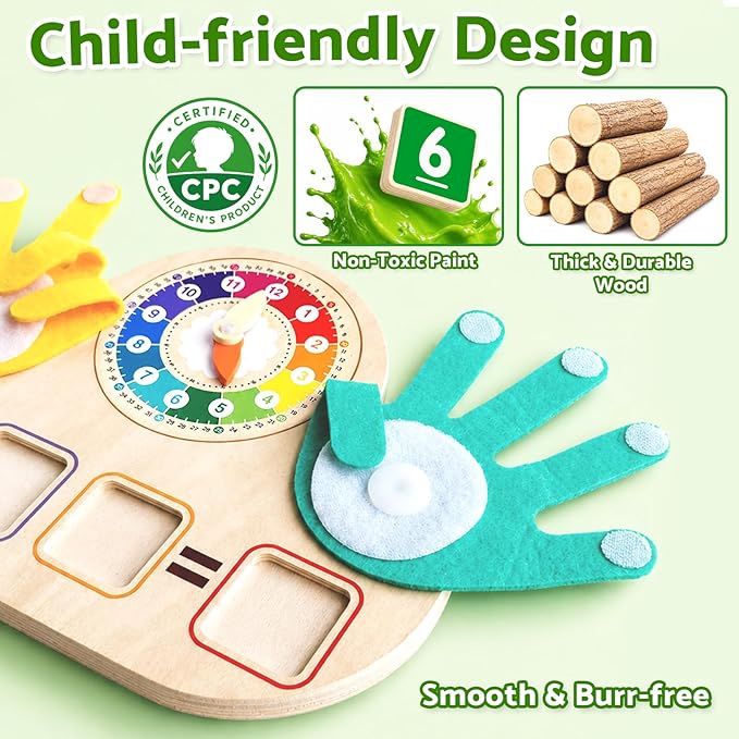 2-in-1 Math Manipulatives Number Counting Blocks Toys & Teaching Clock, Preschool Learning Activities for Toddlers 2-4, Educational Montessori Toys for 3 4 5 Year Old Boys Girls Birthday Gift