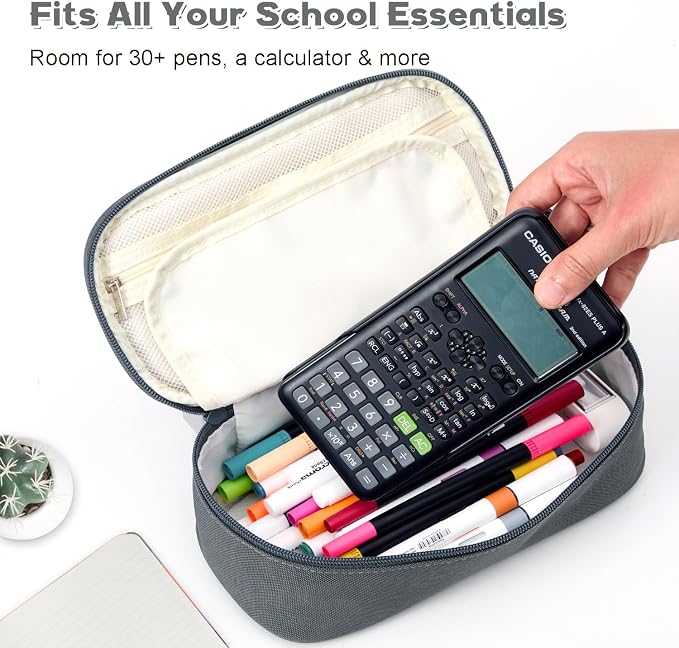 Pencil Case Pouch, Large Capacity Pen Bag Organizer, Cute Aesthetic Pencil Box for Girls Boys Kids, Back to School Supplies, Teacher Supplies Classroom Essentials, Grey