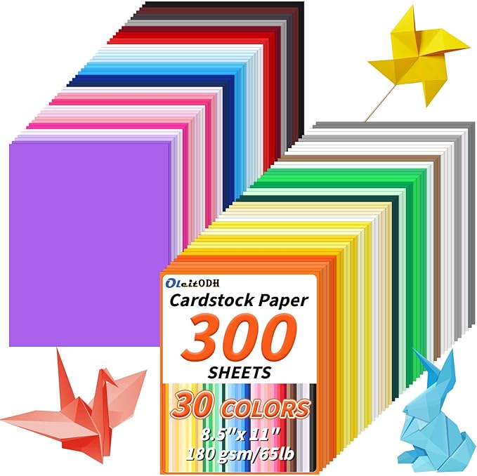 Oleitodh Colored Cardstock Bulk 300 sheets, 8.5” x 11” Cardstock Paper 30 Assorted Colors Construction Paper,180 GSM Card Stock Scrapbooking Supplies for Diy Crafts Cricut Card Making