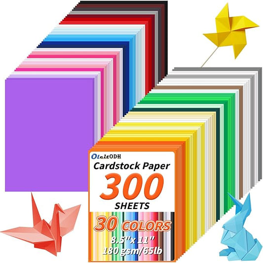 Oleitodh Colored Cardstock Bulk 300 sheets, 8.5” x 11” Cardstock Paper 30 Assorted Colors Construction Paper,180 GSM Card Stock Scrapbooking Supplies for Diy Crafts Cricut Card Making
