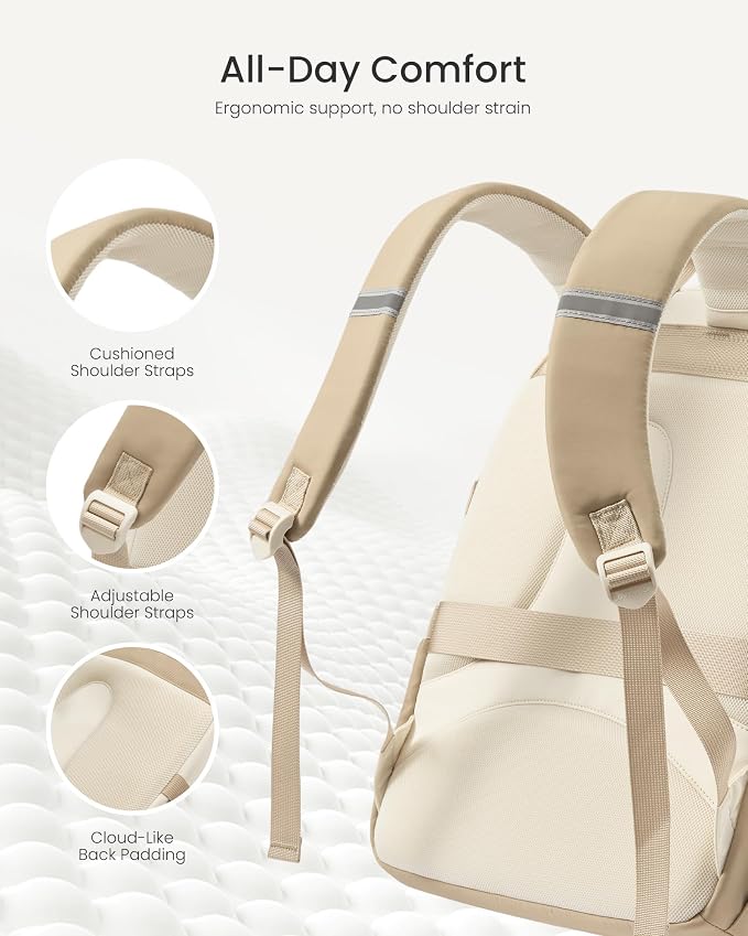 LOVEVOOK School Backpack for Teen Girls & College Students, Large Capacity Laptop Backpack with Water Bottle Holder, Lightweight Bookbag for School, Travel & Everyday Use, Beige-Khaki