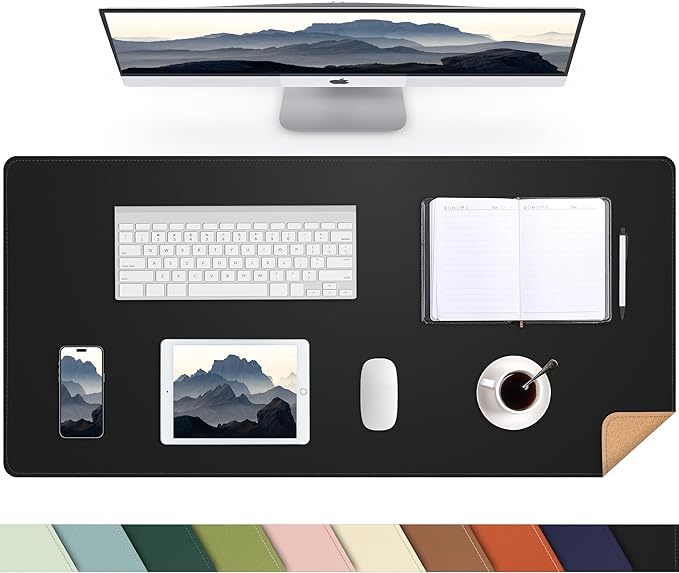 AFIING Cork Desk Mat 35.4" x 17", Dual-Sided Natural Cork & PU Leather Desk Pad, Non-Slip Waterproof Large Mouse Pad for Office, Home & Gaming (Black)