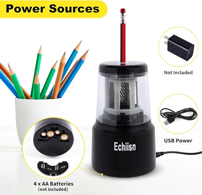 Electric Pencil Sharpener, Office Personal Super Sharp, Powerful Stall-Free Motor, 10yr Warranty, (Black)