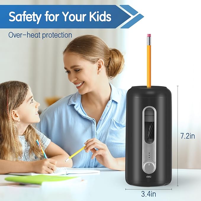 Electric Pencil Sharpener, Fully Automatic Pencil Sharpener for 6.9-10.8mm Colored/Jumbo Pencils, Auto in & Out, Rechargeable Hands-Free Sharpener for Classroom Home Office，Black