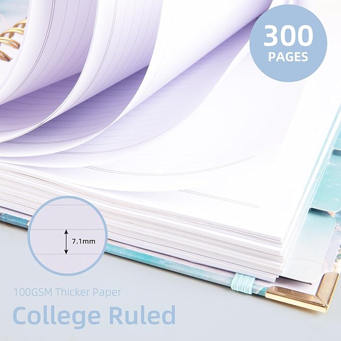 A4 Spiral Notebooks for Work, 300 Pages Lined Spiral Journal Notebook, 5 Subject College Ruled Journals for Writing, 11”x9.25''Journaling Notebooks for School Office Supplies(Blue Marble)