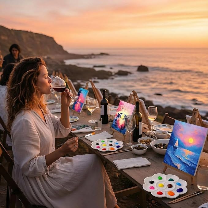 Cholemy 36 Pcs Paint and Sip Kit for Adults 8''x10'' Pre Drawn Canvas for Painting DIY Afro Acrylic Painting Kit Wood Easel Brushes Date Night Bulk for Mother's Day Party Gifts