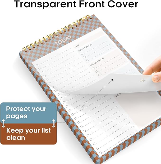 Taja To Do List Notepad - To Do List Notebook for Work with 52 Sheets, 9.8" x 6.5", Undated Daily Planner Perfect for Daily Tasks and Goal Setting, Notepad Suitable for Office, Home & School - Earth Checkered
