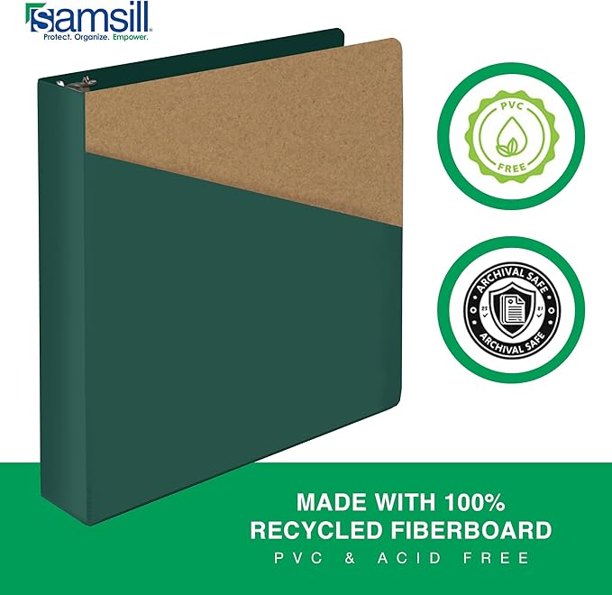 Samsill Durable 1.5 Inch Binder, D Ring Binder, Customizable Clear View Cover, Forest Green, Holds 350 Pages