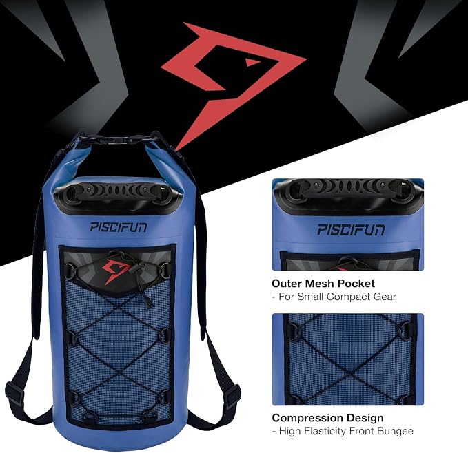 Piscifun Dry Bag, Waterproof Floating Backpack 10L/20L/30L/40L | Waterproof Phone Case, Adjustable shoulder straps, Roll-top closure keeps gear dry, Ideal for Boating, Kayaking, Fishing