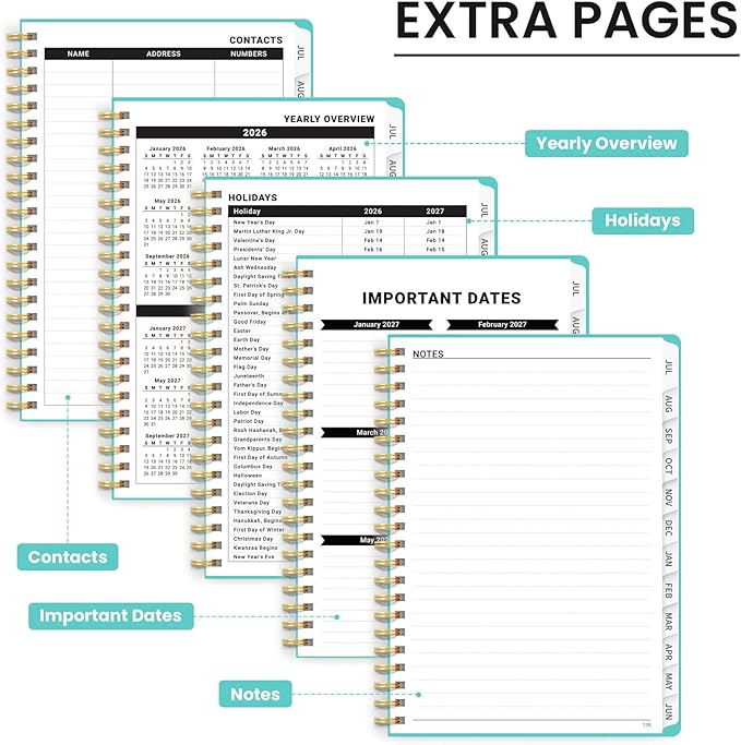 Planner 2026-2027 for Women & Men, Set of 3, Academic Monthly and Weekly Calendar Planner, Jul 2026 - Jun 2027, A5 (6.3" x 8.5"), Teacher Student Planning Book with Tabs, Ideal for Office School Supplies - 3 Aquamarine