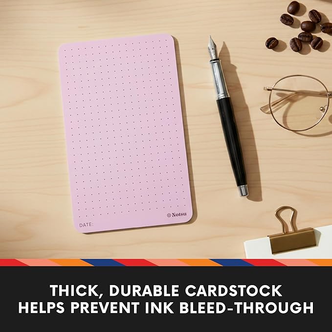 Notsu Dotted Colored Note Cards 3x5 inch, 40 ct | Red Bullet Dot Grid Vertical Color Index Cards with Rounded Corners, Premium Thick Paper 350 gsm
