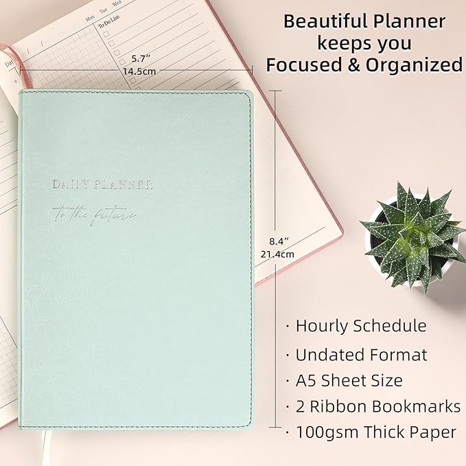 2026 Daily Planner - Undated Monthly & Daily Planner for 180 days Planning Your Success - Hourly Schedule, To Do List, and Notes for Productivity - Aesthetic, Academic, Stylish School or Office Supplies (Pale Green)