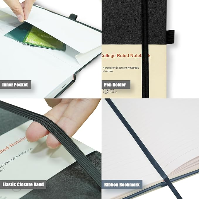 Heture Hardcover Notebooks, A5 Lined Journals Notebook for Writing 160 Pages, 8.2 x 5.5 inch, Classic Ruled Notebooks for College/Work/Travel (Lined-1 Pack, Black)
