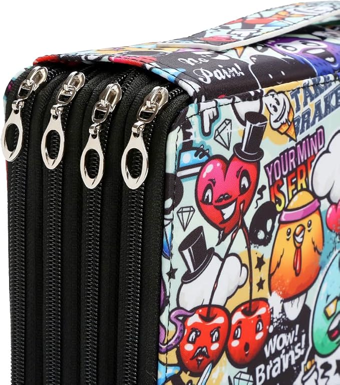Portable Colored case Organizer 103 Larger individual slots hold 300 pcs Pencils with Printing Pattern for Watercolor Pens or Markers, Pencil Case Organizer for Artist