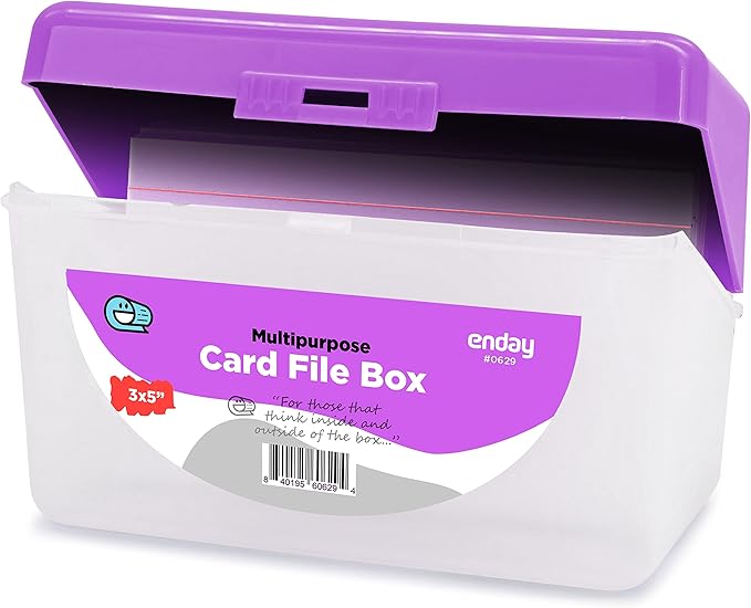 Enday Index Card Box Purple 3x5 Index Card Holder, Index Card Organizer, Flash Card Holder, Holds 250 Cards.