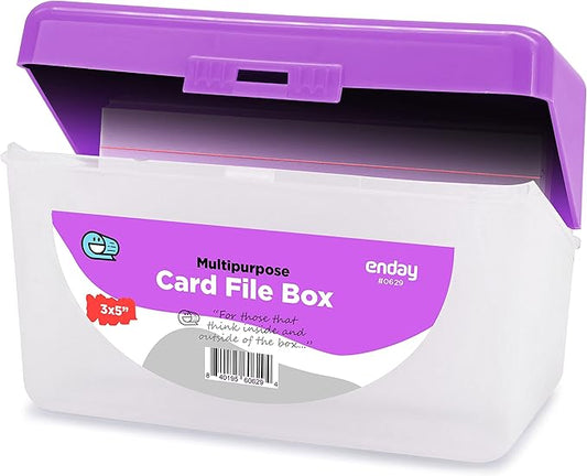 Enday Index Card Box Purple 3x5 Index Card Holder, Index Card Organizer, Flash Card Holder, Holds 250 Cards.