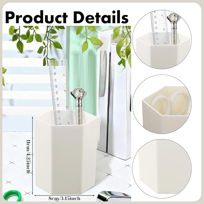 Marspark 12 Pcs Beige Office Supplies Desk Accessories Set Pen Holder Tape Dispenser Stapler Staple Remover Staples Tape Ruler Scissor Pen Sticky Note Index Tab Clips Set for School Office Home