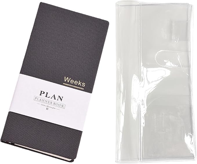 Undated Pocket Weekly Planner Schedule Organizer Agenda Year Month Week Plan A6 Notebooks (Gray with clear cover)