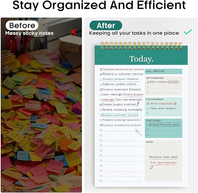 To Do List Notepad - To Do List Notebook for Work with 52 Sheets, 9.8" x 6.5", Undated Daily Planner Perfect for Daily Tasks and Goal Setting, Notepad Suitable for Office, Home & School - Forest Green