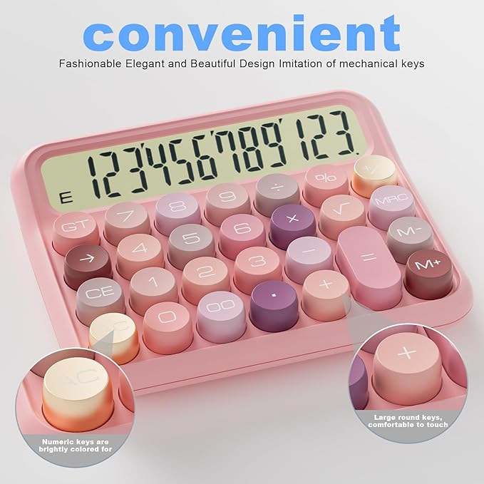 DECKLIT Battery Desk Calculator - 12 Digit Extra Large 5-Inch LCD Display, Big Buttons Easy to Press, 15 Tilt Screen for Kids (Rose)