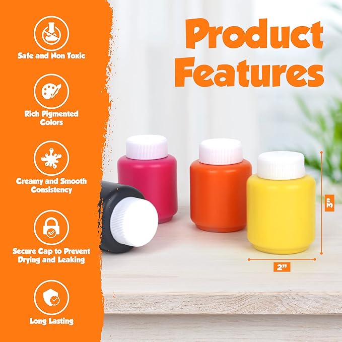 EXTRIC Washable Paint for Kids 8 Color, Non-Toxic Tempera Kid Paint 2 oz Bottles, Vibrant Pigments, Easy-Clean Toddler Paints, Kids Painting Set Arts and Crafts Supplies