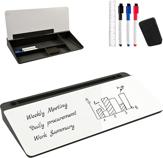Desktop Whiteboard, Glass Dry Erase Board, Desk Board Buddy,Computer Keyboard Stand,Desk Whiteboard Organizer for Home,Office,School Supplies(Black)